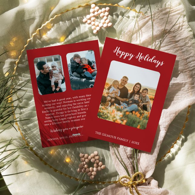 Minimalist Modern|Red 3Photo Happy Holidays Update Holiday Card (Creator Uploaded)