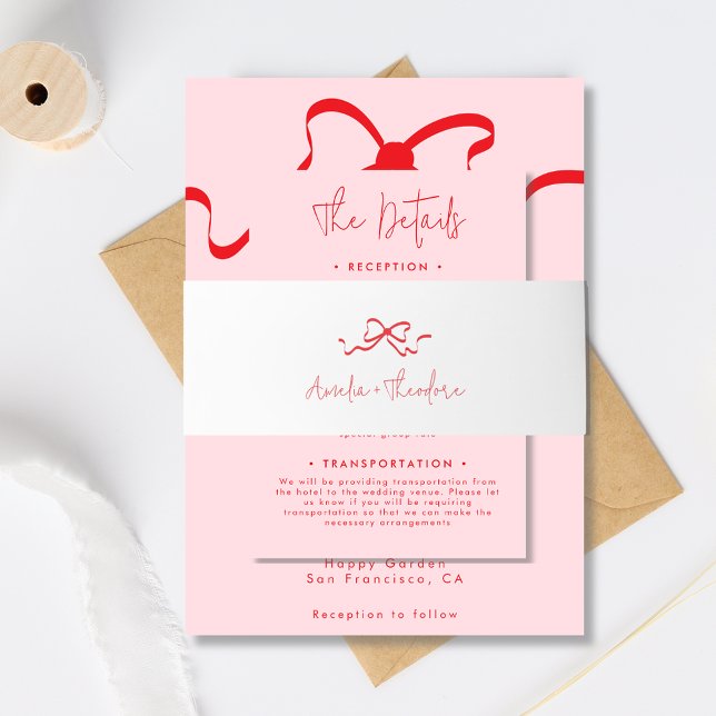 Minimalist Modern Red Bow Wedding Invitation Belly Band (Creator Uploaded)