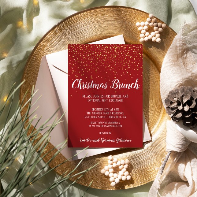 Minimalist Modern|Red Confetti Christmas Brunch Invitation (Creator Uploaded)