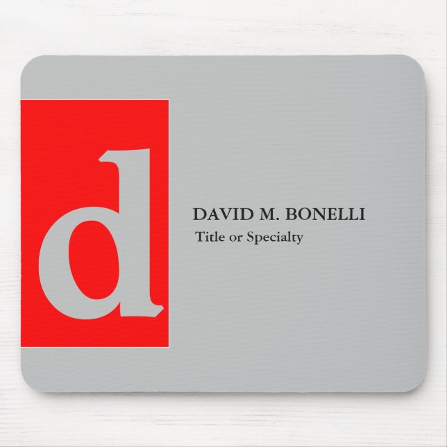Minimalist modern red grey monogrammed your name mouse pad (Front)