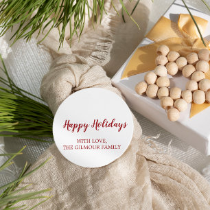 Minimalist Modern Red Happy Holidays Gift Classic Round Sticker