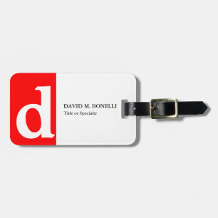 Minimalist modern red white monogram luggage tag