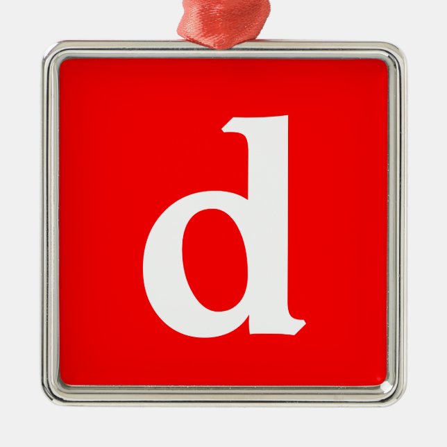 Minimalist modern red white monogrammed metal ornament (Front)