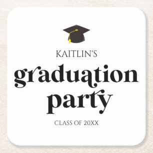 Minimalist Modern Retro Graduation Party Square Paper Coaster