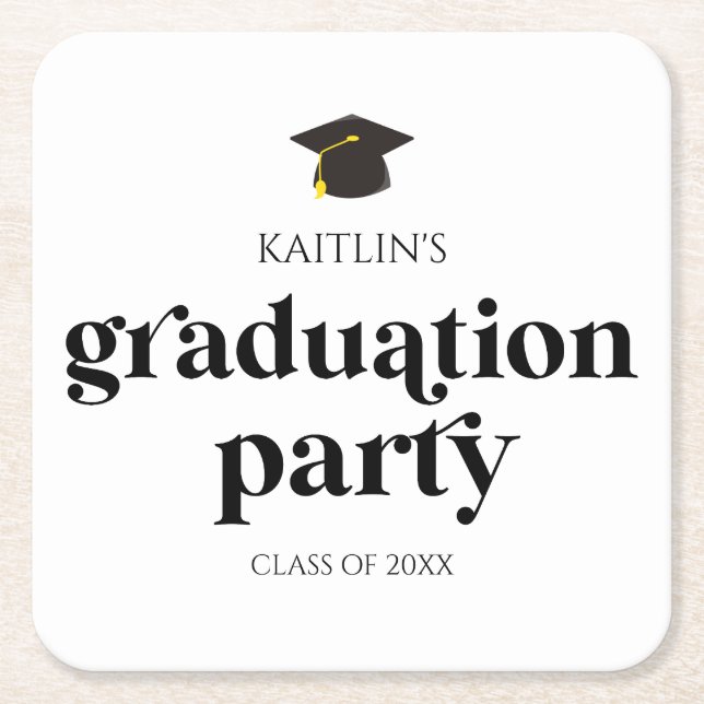Minimalist Modern Retro Graduation Party Square Paper Coaster (Front)