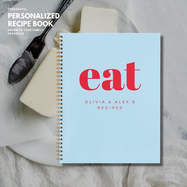 Minimalist Modern Retro Red and Blue Blank Recipe Notebook (Creator Uploaded)