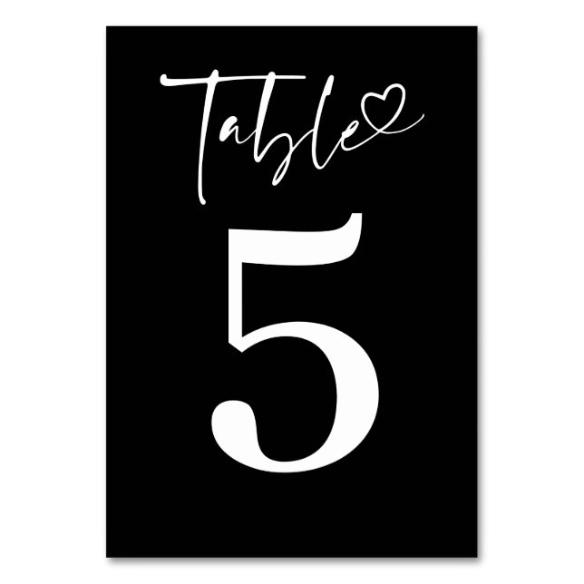 Minimalist Modern Romantic Black  Table Number (Front)
