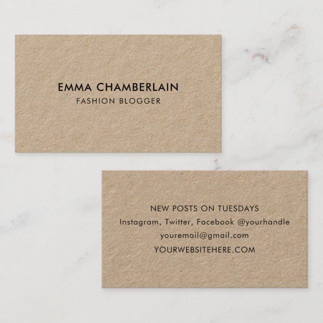 Minimalist Modern Rustic Kraft Paper Eco Business Card (Front/Back)