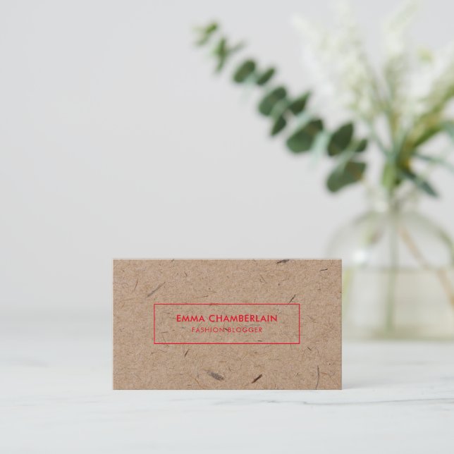 Minimalist Modern Rustic Kraft Paper red Business Card (Standing Front)