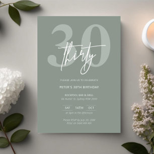 Minimalist Modern Sage 30th Birthday Party Invitation