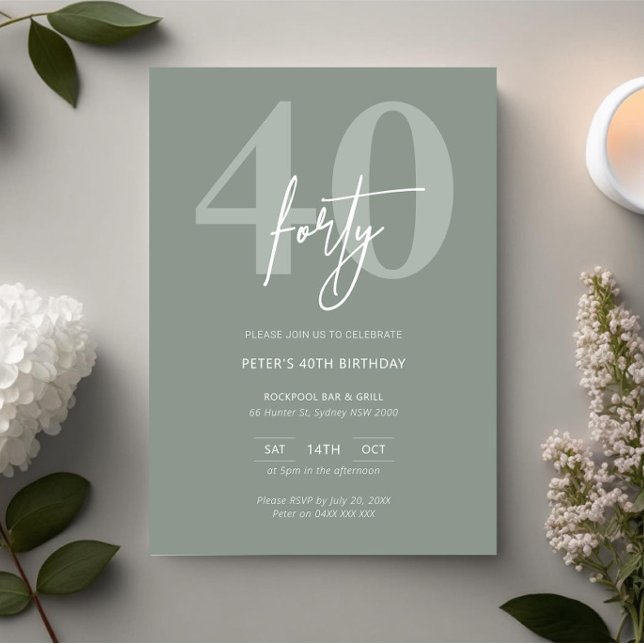 Minimalist Modern Sage 40th Birthday Party Invitation (Creator Uploaded)