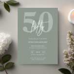 Minimalist Modern Sage 50th Birthday Party Invitation<br><div class="desc">This minimalist typography 50th birthday party invitation is perfect for a modern birthday party. The simple design features classic white text on sage background. Customisable in any colour. Keep the design minimal and elegant, as is, or personalise it by adding your own graphics and artwork. For more advanced customisation of...</div>