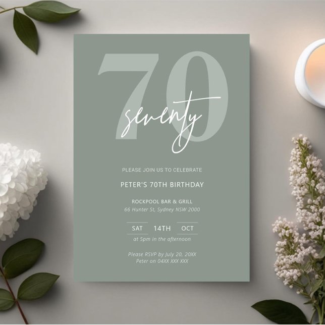 Minimalist Modern Sage 70th Birthday Party Invitation (Creator Uploaded)