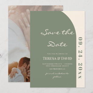 Minimalist & Modern Sage Green Ivory Wedding Save The Date