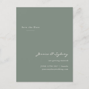 Minimalist Modern Sage Green Script Save The Date Postcard