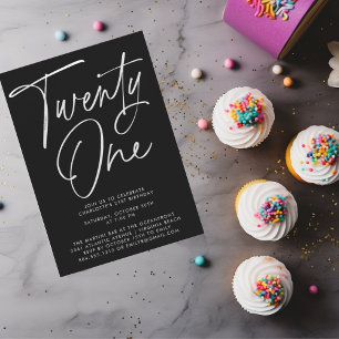 Minimalist Modern Script 21st Birthday Party  Invitation