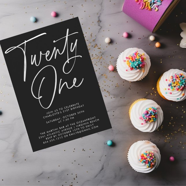 Minimalist Modern Script 21st Birthday Party  Invitation (Creator Uploaded)