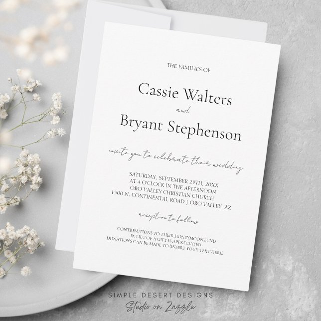Minimalist Modern Script Black and White Wedding Invitation (Simple Black and White Elegant Wedding Invitation for Classic Minimalist Wedding Ceremony)