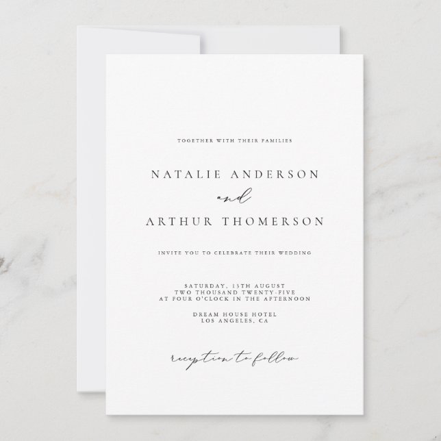Minimalist Modern Script Black and White Wedding Invitation (Front)
