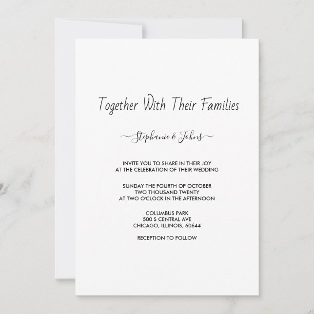 Minimalist Modern Script Black White Cool Wedding Invitation (Front)
