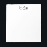 Minimalist Modern Script Black White Personalised  Notepad<br><div class="desc">Personalised notepad with a simple minimalist modern aesthetic script typography in black and white.</div>