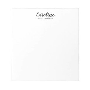 Minimalist Modern Script Black White Personalised Notepad