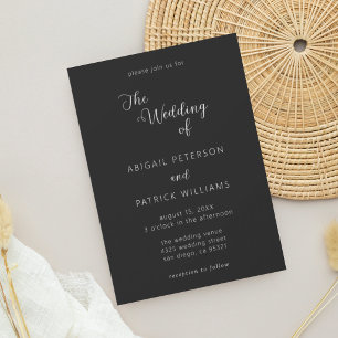 Minimalist Modern Script Black & White Wedding Invitation