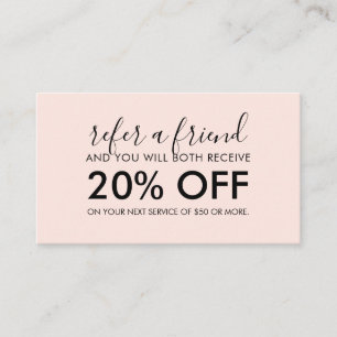 Minimalist Modern Script Blush Pink Referral Card