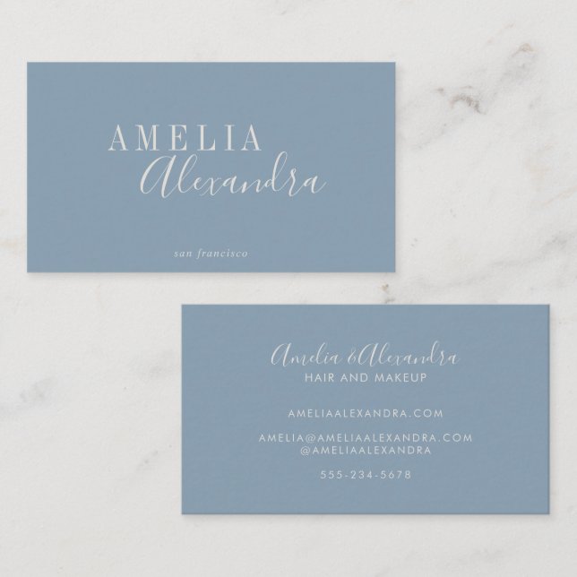 Minimalist Modern Script Boho Chic Dusty Blue Business Card (Front/Back)