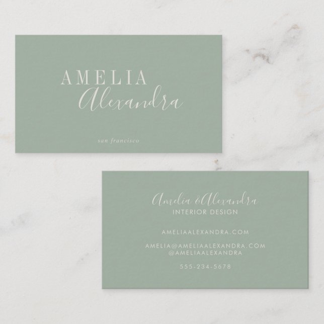 Minimalist Modern Script Boho Chic Sage Green Business Card (Front/Back)