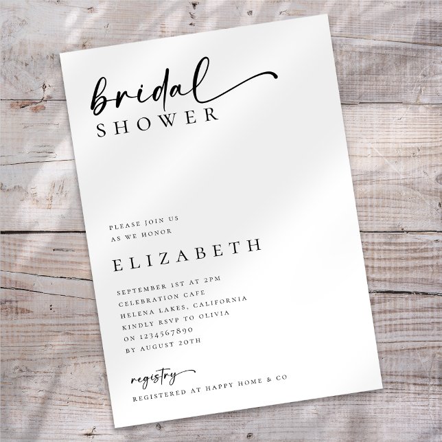 Minimalist Modern Script Bridal Shower Invitation (Creator Uploaded)
