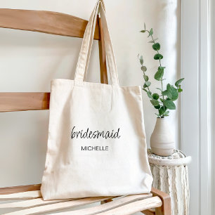 Minimalist Modern Script Bridesmaid Wedding Tote Bag