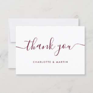 Minimalist Modern Script Burgundy Thank You Card