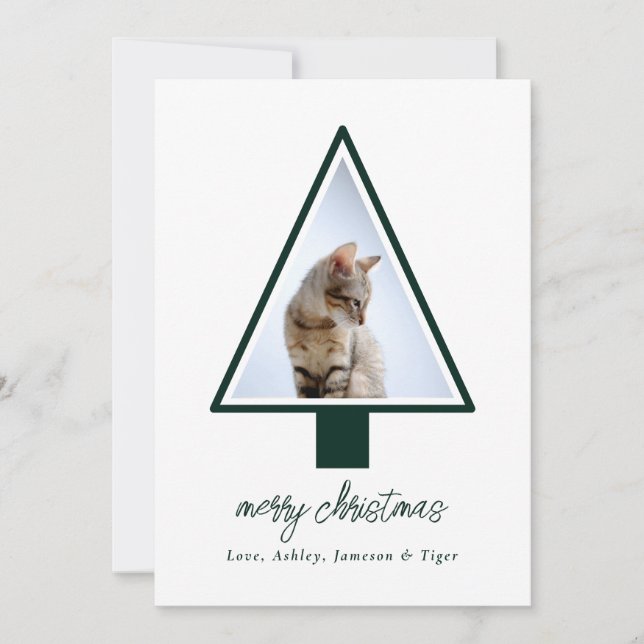 Minimalist Modern Script Christmas Pet Photo Holiday Card (Front)