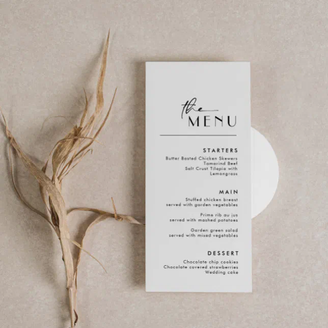Minimalist Modern Script Font Wedding Menu Card | Zazzle