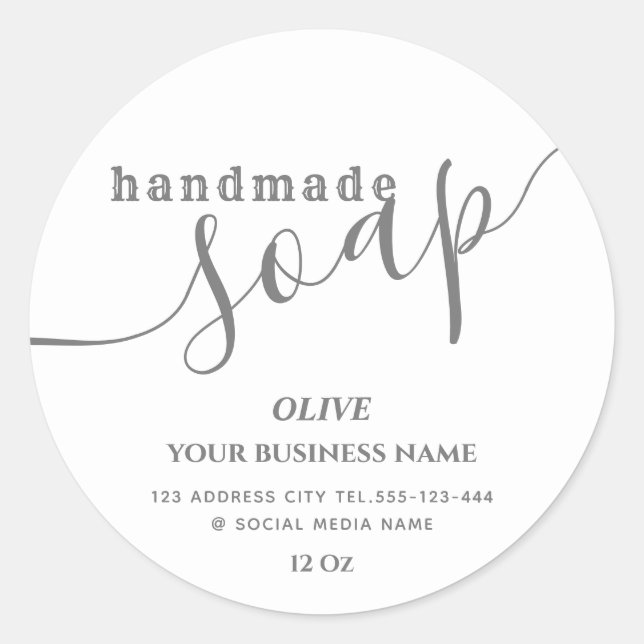 Minimalist modern script handmade soap classic rou round sticker (Front)