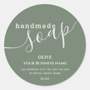 Minimalist modern script handmade soap classic round sticker