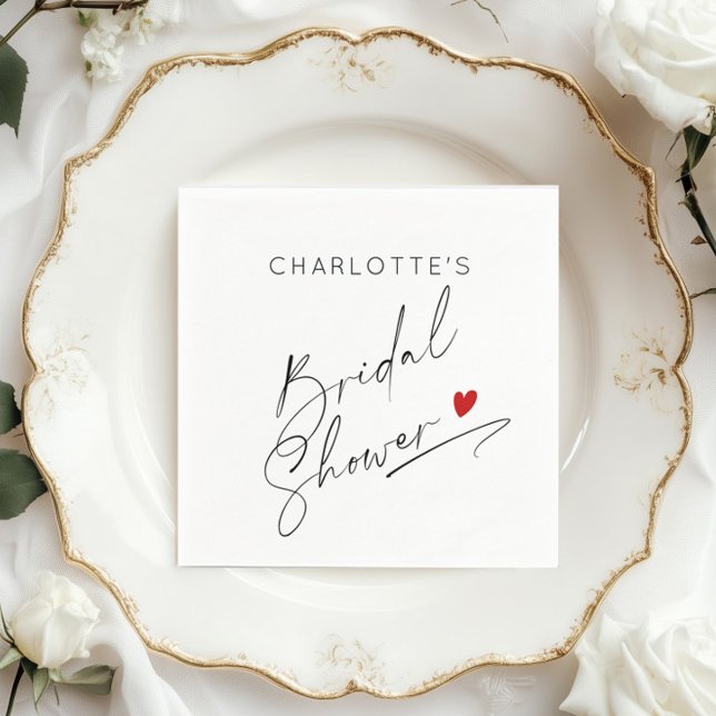 Minimalist modern script heart Bridal shower Napkin (Creator Uploaded)