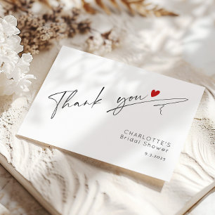 Minimalist modern script heart Bridal Shower Thank You Card