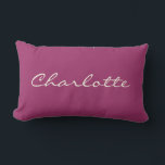 Minimalist Modern Script in Orchid Personalised   Lumbar Cushion<br><div class="desc">This custom throw pillow features your name in beautiful handwritten script lettering on a stylish orchid purple background. Great gift idea.</div>