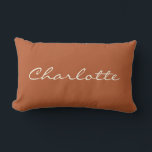 Minimalist Modern Script in Rust Personalised    Lumbar Cushion<br><div class="desc">This custom throw pillow features your name in beautiful handwritten script lettering on a stylish earthy rust background. Great gift idea.</div>