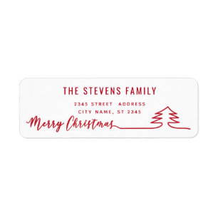 Minimalist modern script Merry Christmas red Label Return Address Label
