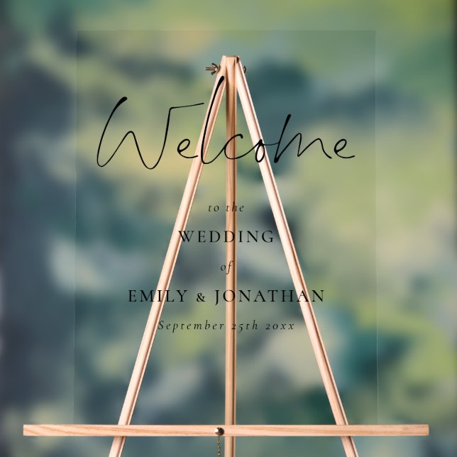 Minimalist Modern Script Names Welcome To Wedding Acrylic Sign (Neutral)