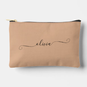 Minimalist Modern Script Neutral Brown Custom Accessory Pouch