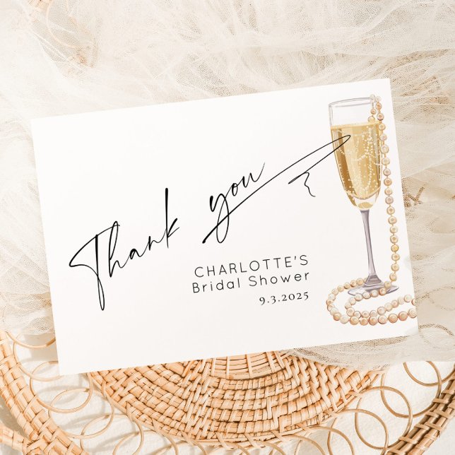 Minimalist modern script Pearls and Prosecco Thank You Card (Creator Uploaded)