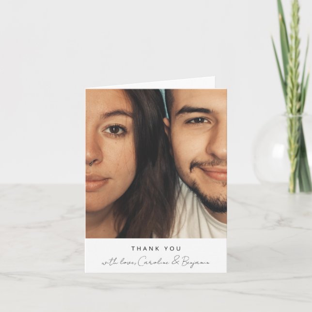 Minimalist Modern Script Personalised Photo Folded Thank You Card (Front)