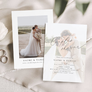 Minimalist Modern Script Photo Couples Shower Invitation