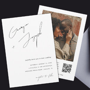 Minimalist   Modern Script Photo QR Code Wedding Invitation