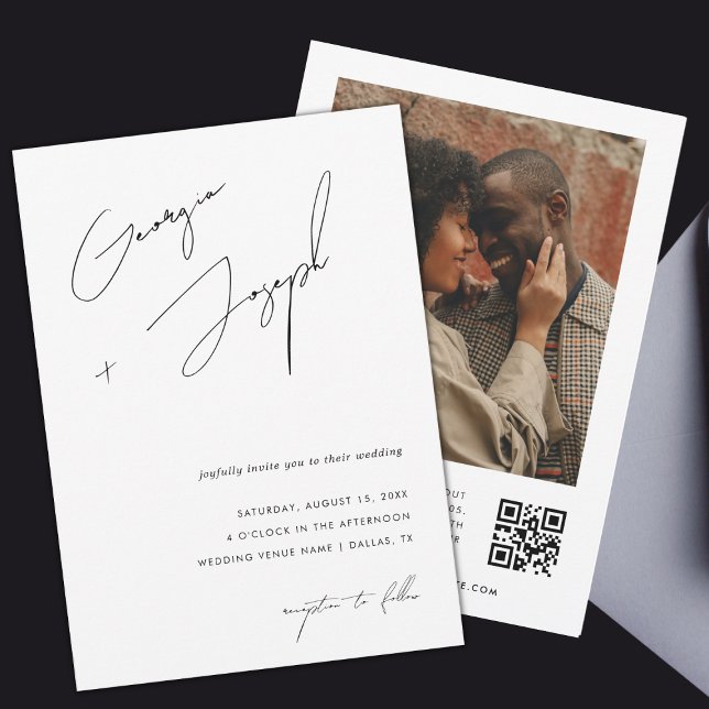 Minimalist | Modern Script Photo QR Code Wedding Invitation (Creator Uploaded)