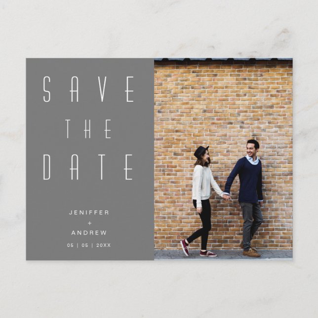 Minimalist Modern Script Photo Save The Date Postcard (Front)